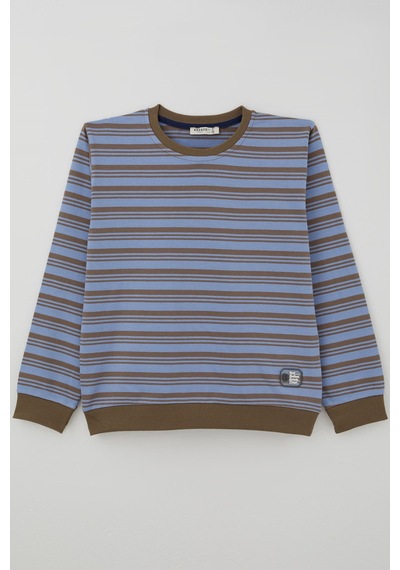 Breeze Erkek Çocuk Sweatshirt Çizgili Arma Detaylı 4-10 Yaş , Mavi