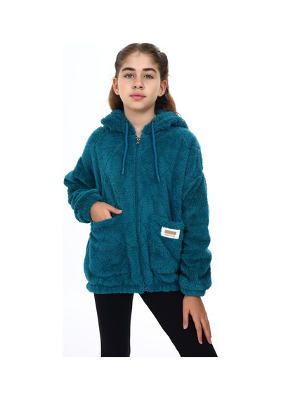 Toontoy Kız Çocuk Peluş Hırka Petrol Mavi