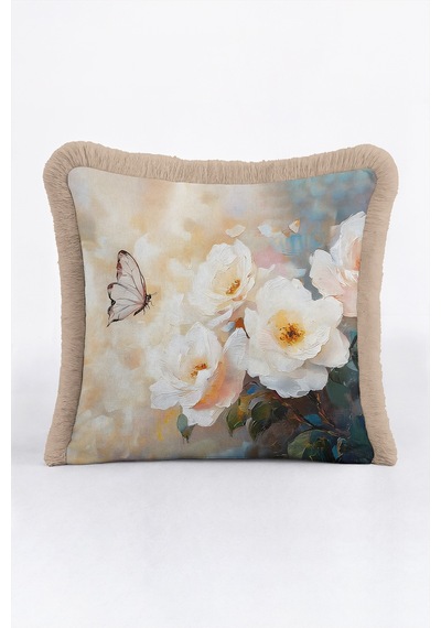 Çiçek Kelebek Desenli Saçaklı Yastık Kılıfı-sanatsal Floral Mavi Krem Vizon Püsküllü Kırlent Kılıfı Puslu Esinti Aura Çiçek Kelebek Desenli Saçaklı Yastık Kılıfı-sanatsal Floral Mavi Krem Vizon Püsküllü Kırlent Kılıfı Puslu Esinti Aura