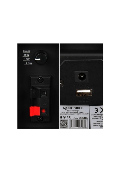 Magicvoice Mv-19 2x7.5 Cm 40 Watt Komütatörlü Hat Trafolu Siyah Sütun Hoparlör 2 Li Takım