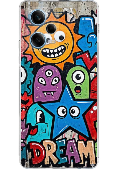 Redmi Note 12 Pro 5g İle Uyumlu Grafiti Dream Street Tasarımlı Şeffaf Silikon Kılıf Şeffaf