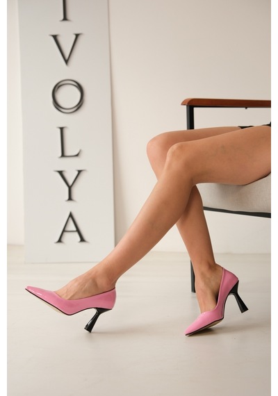 Divolya Vest Pembe Rugan 8cm Topuk Boyu Günlük Kullanım Stiletto Pembe