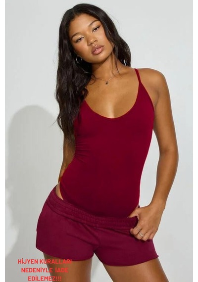 Madmext Bordo Askılı Kadın Bodysuit Mg2542