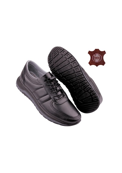 Castle Black Ac42150-1 Hakiki Deri Esnek Poli Taban Lastik İpli Günlük Erkek Ayakkabı Siyah