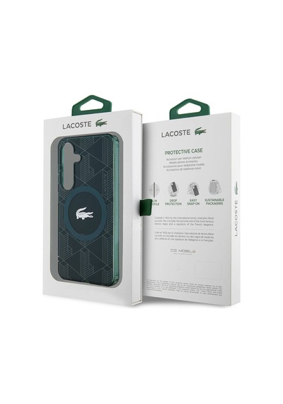 Galaxy S24 Uyumlu Kılıf Lacoste Lisanslı Magsafe Çift Katman Timsah Logolu Blend Monogram Koyu Yeşil