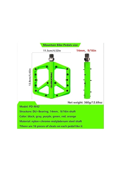 Promend Renkli Platform Pedal Mtb Freeride Kaymaz Rulmanlı Plastik Pedal Ultra Hafif Yeşil Renk