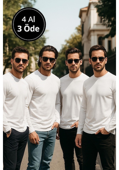 Rich Erkek Beyaz 4'lü Paket Basic Uzun Kollu Tişört Sporcu Body T-shirt Beyaz Rich Erkek Beyaz 4'lü Paket Basic Uzun Kollu Tişört Sporcu Body T-shirt Beyaz