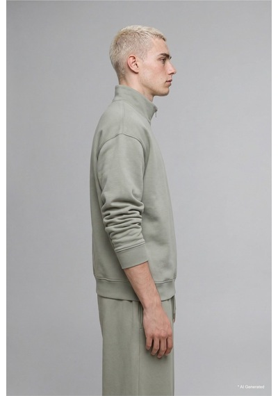 Defacto Boxy Fıt Dik Yaka Skuba Kumaş Uzun Kollu Basic Sweatshirt E9363ax26aukh499 Haki-kh499