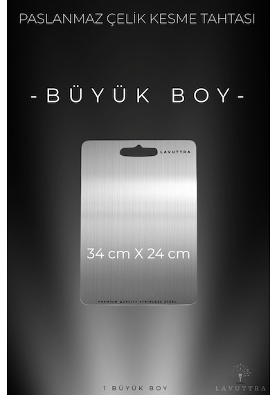 34x24 Cm Büyük Boy Paslanmaz Çelik Kesme Tahtası - Antibakteriyel - Leke Ve Su Tutmaz Gri
