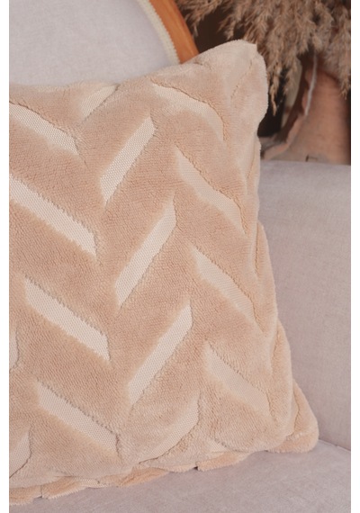 Chevron Welsoft Jakarlı Dekoratif Kırlent Kılıfı 43x43 Cm - Ztchevron Bej
