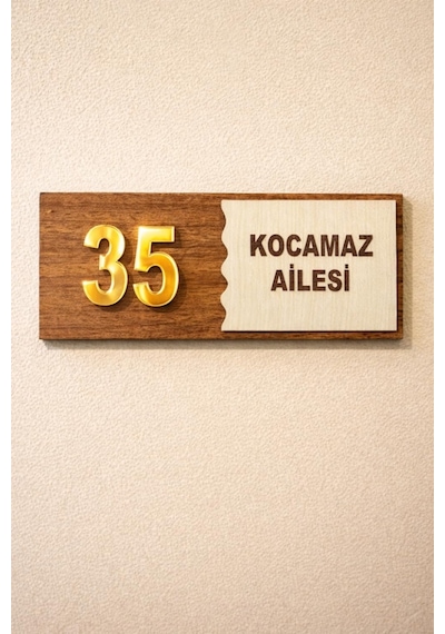 Tr Kişiselleştirilebilir Ahşap Kapı Tabelası, 25x10 Cm