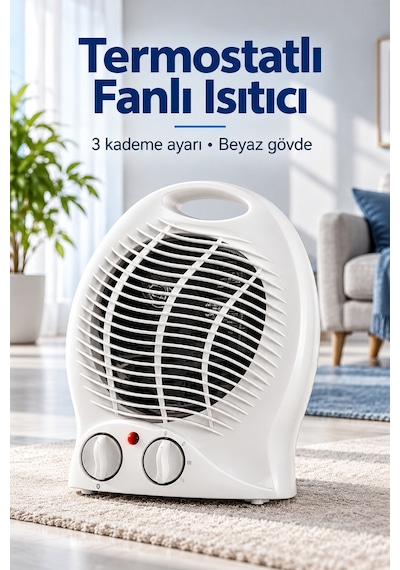 Termostat Ve Kademe Ayarlı Beyaz Fanlı Isıtıcı