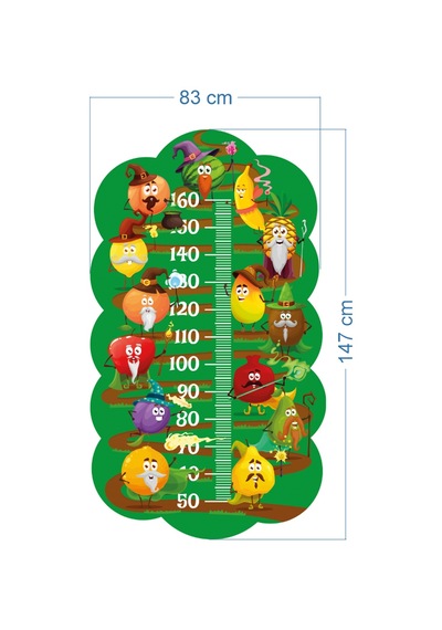 Çocuk Odası Boy Ölçer, Meyveler Tasarımlı Duvar Stickerı Folyo Baskı, Dekoratif Boymetre