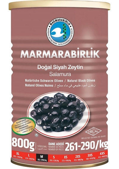 Marmarabirlik Doğal Salamura Zeytin 800 Gr Teneke M Boy 261-290 X 2 Adet