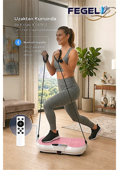 Fegel FG-6500 99 Kademeli Hoparlörlü Direnç Bantlı Uzaktan Kumandalı Titreşimli Fitness Platformu Pembe