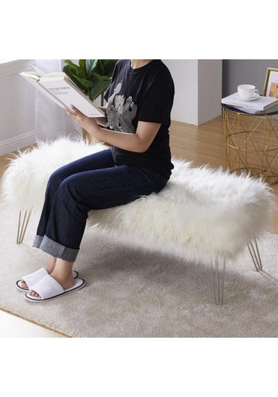 Şila Bench Beyaz Peluş - Silver Ayaklı 90 Cm