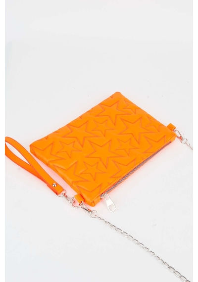 Vivaq Kadın Neon Turuncu Yıldız Nakışlı Suni Deri Bilek Ve Zincir Askılı Portföy El Ve Clutch Çanta