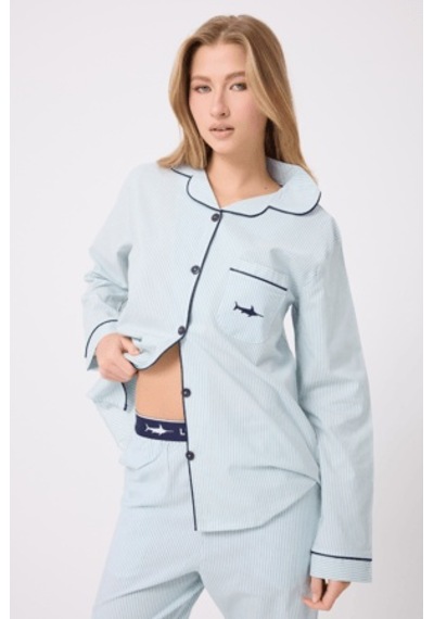 Lespadon Marısılk Seastrıpe Premium Dokuma Uzun Kollu Crop Pantolonlu Kadın Pijama & Lounge Takımı-3190 Yesil