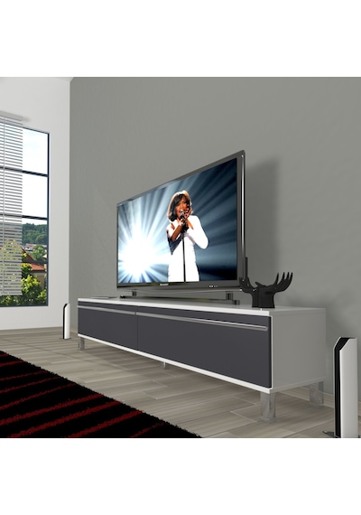 Decoraktiv Eko 140t Mdf Krom Ayaklı Tv Ünitesi Tv Sehpası - Beyaz - Antrasit Beyaz - Antrasit Decoraktiv Eko 140t Mdf Krom Ayaklı Tv Ünitesi Tv Sehpası - Beyaz - Antrasit Beyaz - Antrasit