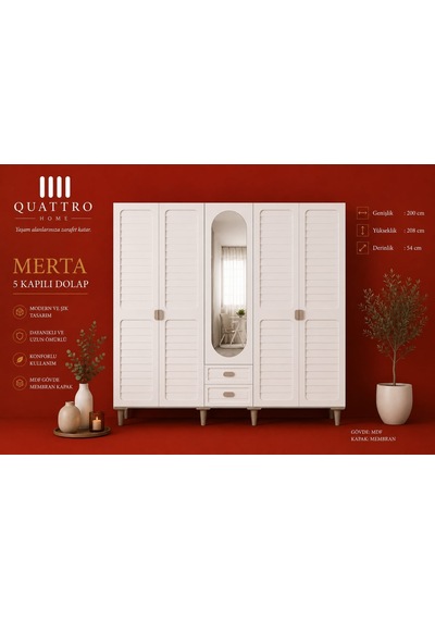 Merta 5 Kapaklı Dolap Krem