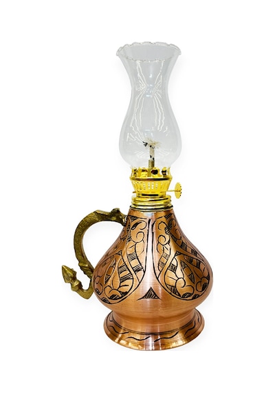İşlemeli Bakır Gaz Lambası Küçük Boy, G10135