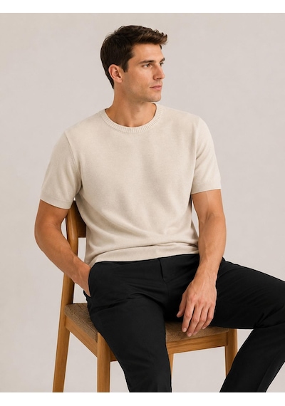 Classics Men Turbulance Slim Fit Erkek Kısa Kol Triko Tişört 7675 Bej