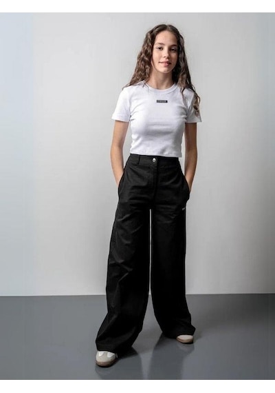 Zekids Kız Çocuk Fitilli Metal Yazılı Yarım Kollu Kaşkorse Crop-15804 Beyaz