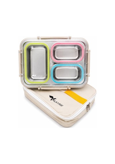 Valkyrie 3 Gözlü Paslanmaz Çelik Lunch Box Termal Taşıma Çantalı, Sızdırmaz Contalı 304 Çelik Bölmeli Yemek Kabı Çok Renkli