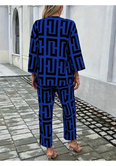 Hazego Kadın Uzun Kollu Önü Açık Desenli Iki Iplik Ceket Ve Pantolon Ikili Takım Saks Mavi Hazego Kadın Uzun Kollu Önü Açık Desenli Iki Iplik Ceket Ve Pantolon Ikili Takım Saks Mavi