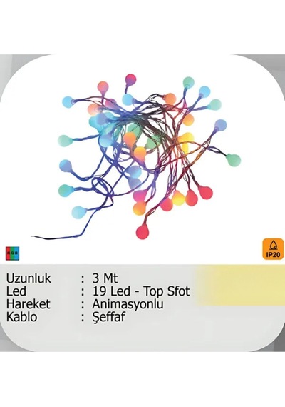 Elektrikhouse Led Peri Işığı 19 Led - Top Sfot 3 Metre Çok Renkli