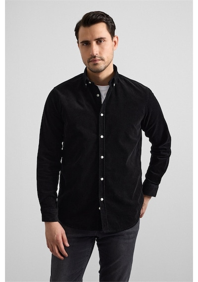 Süvari Siyah Regular Düğmeli Yaka Casual Gömlek Gm2008000243-s09 Siyah