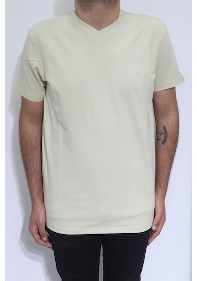 Santa Dmctekstil Erkek Düz Spor Kesim Kalıbı Rahat V Yaka T-shirt Krem