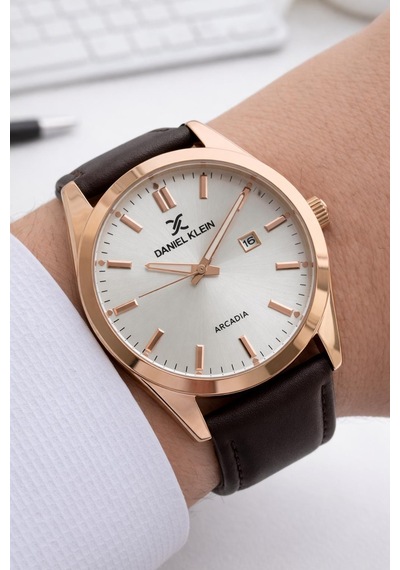 Daniel Klein Deri Kordon Takvimli Kadran 2 Yıl Garantili 3 Atm Dayanıklı Erkek Kol Saati E14272-4 Rose Gold