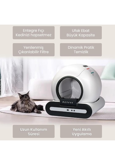 Petfit Ti+ 65l Wi-fi Akıllı Otomatik Kedi Tuvaleti Kum Kabı Siyah Ultra Sessiz+app Kontrol+akıllı Sensör+uv Filtre