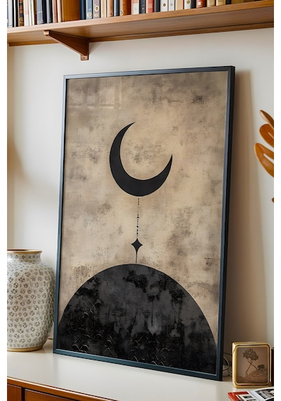 Modern Minimalist Hilal Ve Yıldız Çerçeveli Tablo - Ramazan Özel Seri Eskitme Dokulu Duvar Dekoru Siyah Modern Minimalist Hilal Ve Yıldız Çerçeveli Tablo - Ramazan Özel Seri Eskitme Dokulu Duvar Dekoru Siyah