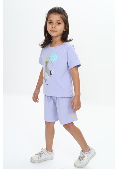 Toontoy Kids Toontoy Kız Çocuk Ördek Baskılı Şortlu Takım Koyu Mavi