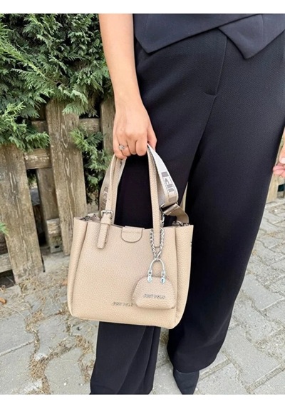 Just Polo Kadın Yeni Sezon Yumuşak Derili 4 Bölmeli Lüks El Ve Omuz Çantası Shopper Ebat: 28 X 20 Cm Vizon 04633048
