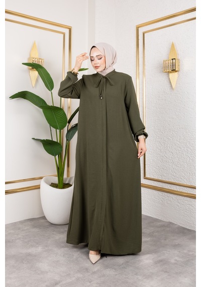 Nevayla Moda Salaş Kesim Aerobin Kumaş Ferace / Haki - F137