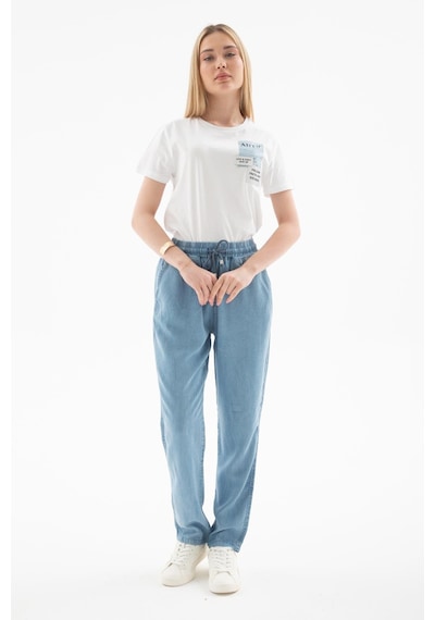 25y0657k1 Kadın Beli Bağlamalı Denim Pantolon A.mavi