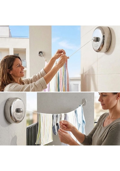 Buffer Paslanmaz Çelik Geri Çekilebilir Çamaşır İpi Duvar Tipi Duvara Monte Banyo,balkon,bahçe Çamaşır Kurutma Askısı Çok Renkli