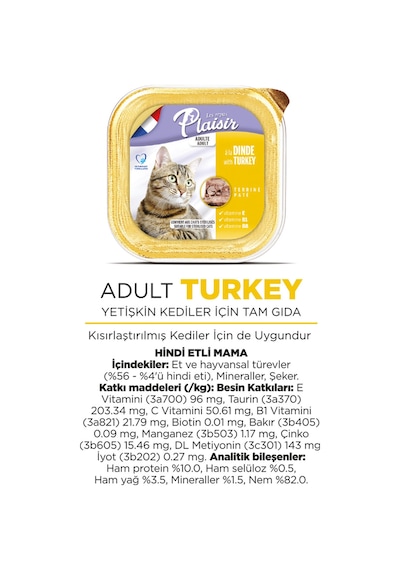 Plaisir Hindi Etli Pate Yetişkin Kedi Yaş Maması 100 G