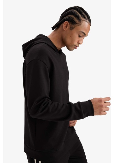 DeFactoFit Standart Fit Kapüşonlu Skuba Dalgıç Kumaş Sporcu Sweatshirt D7364AX25SPBK81