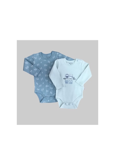 Mother Love %100 Organik 2'li Uzun Kol Bebek Body Mavi