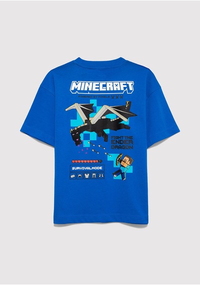 Mavi - Minecraft Baskılı Mavi Tişört 6610477-82491