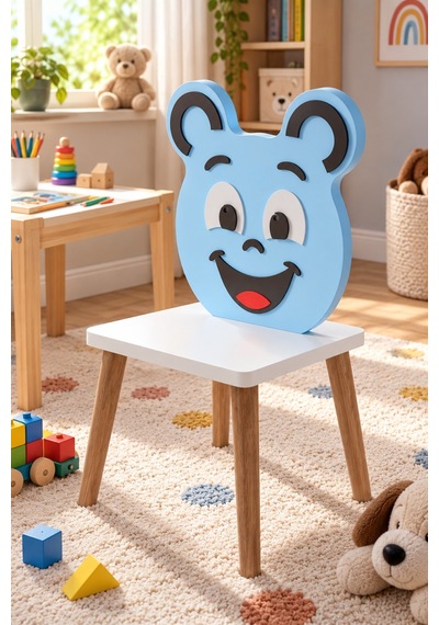 Sulorahome Mavi Happy Face Figürlü Çocuk Sandalyesi Açık Mavi