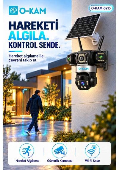O-kam Ok-5215 3 Lensli Güneş Panelli Wi-fi Güvenlik Kamerası