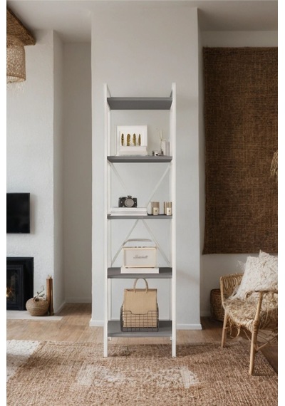 Nilamu Antrasit 45 Cm Kitaplık, Metal Aksamlı, Organizer, Ofis, 45 170 34 Cm Antrasit