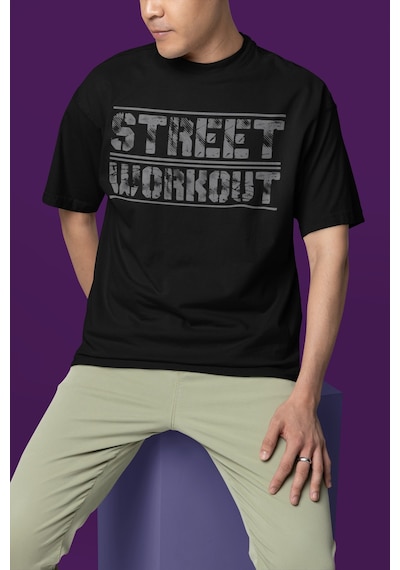Street Workout Calisthenics Sırt Baskılı Unisex Oversize Sporcu T Siyah