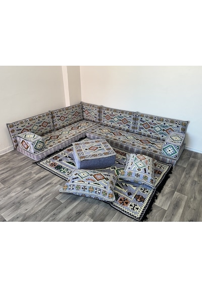 Coton Şark Köşesi Anadolu Desenli Minder Takımı Konsept Gri