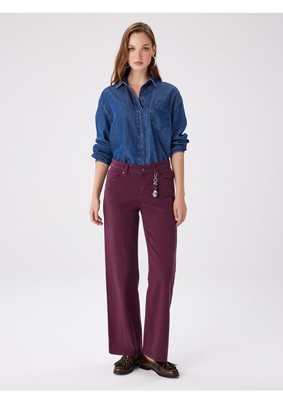 Faik Sönmez Wıdeleg Fit Gold Aksesuar Detaylı Elastanlı Jean Pantolon W27jpn001 Uw27jpn00140 Bordo